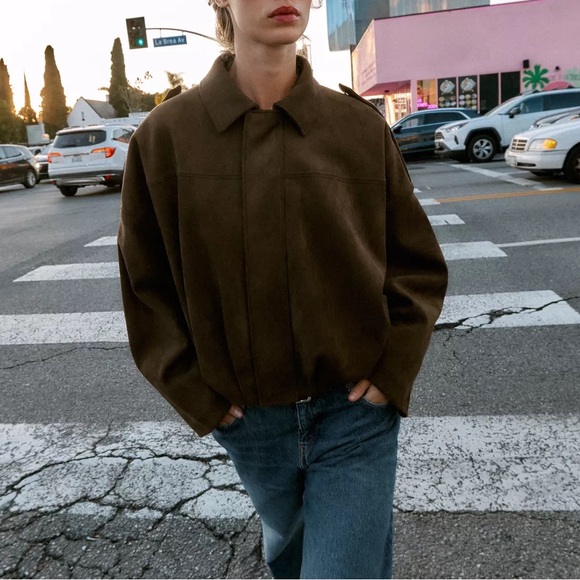 NWT Zara brown SUEDE EFFECT BOMBER JACKET - Picture 7 of 9
